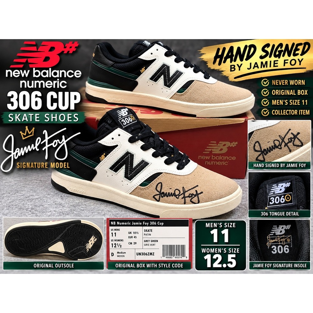 New Balance Numeric 306 Cup Jamie Foy Hand Signed Skate Shoes Mens 11 UN306ZMZ